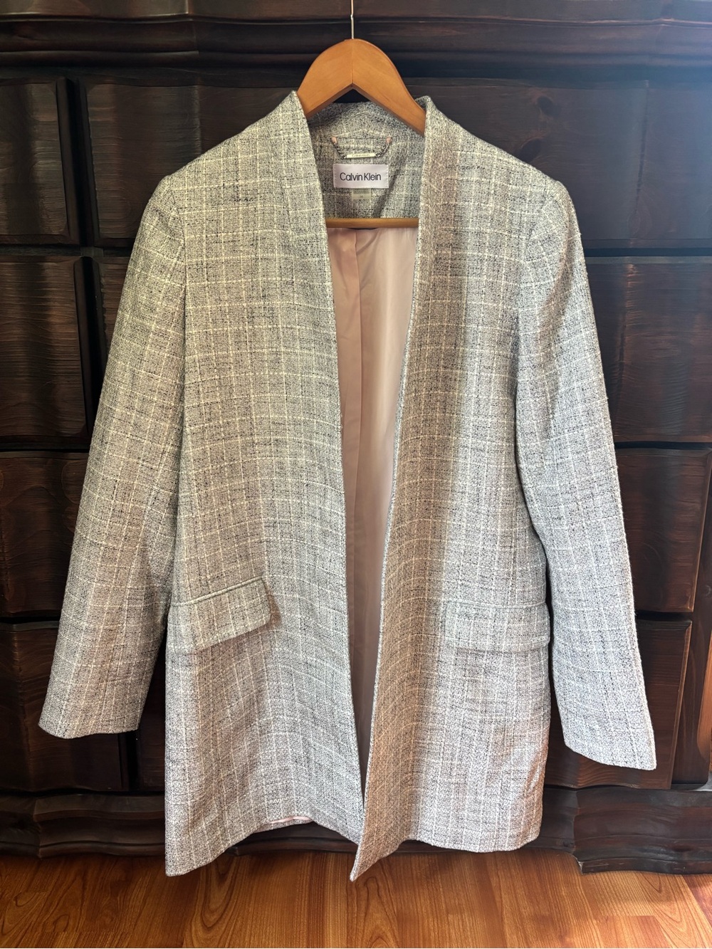 Calvin Klein Women’s Collarless Open-Front Tweed Jacket Size 10